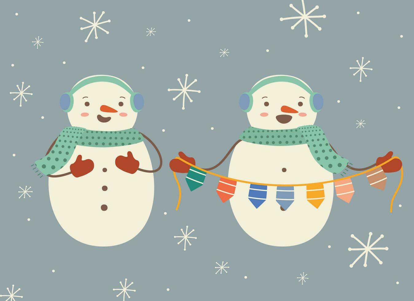 two cute and bright snowmen vector illustration