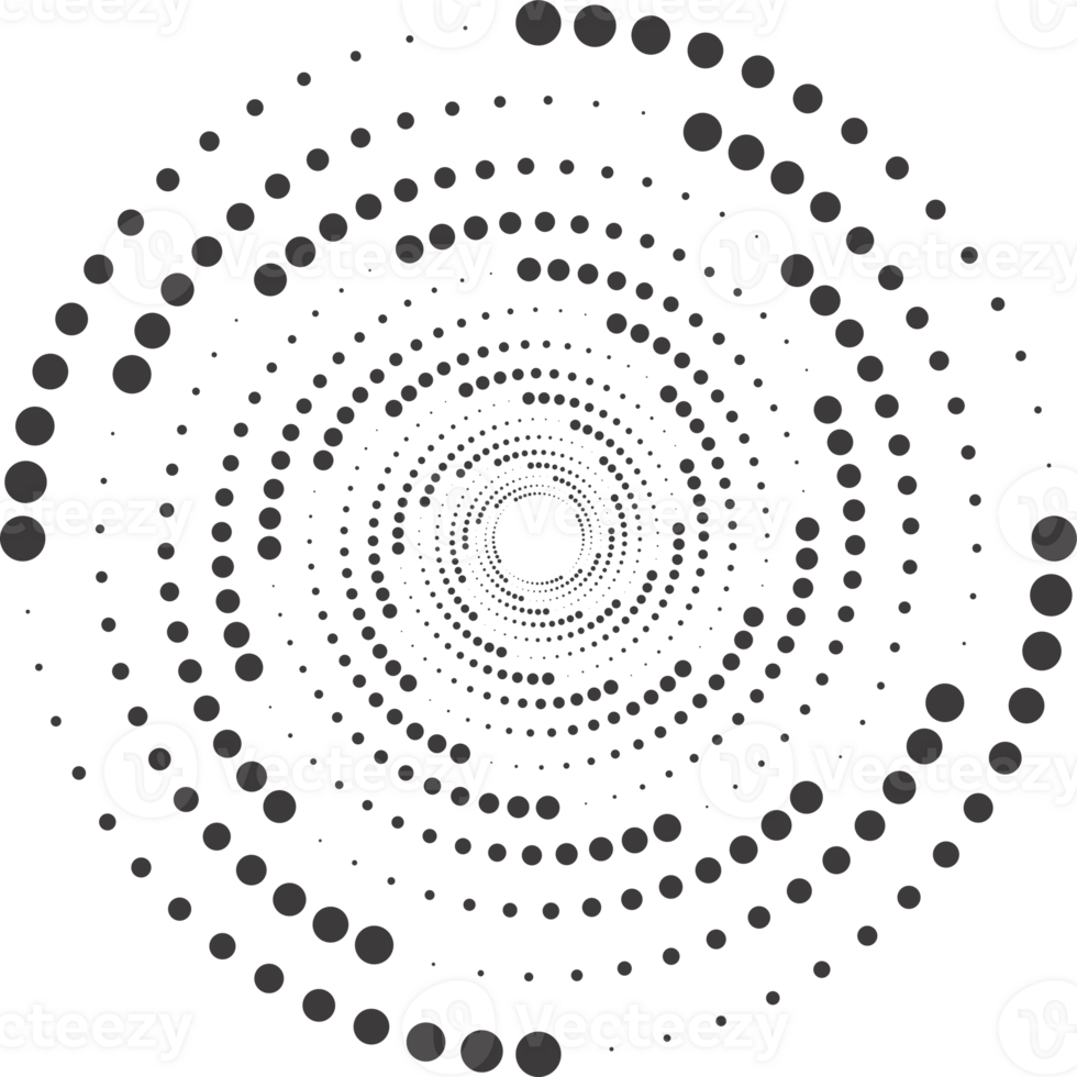 punteado circulo modelo. resumen medio tono gráfico. circular texturizado redondo espiral marco. remolino geométrico anillo con gradación. png