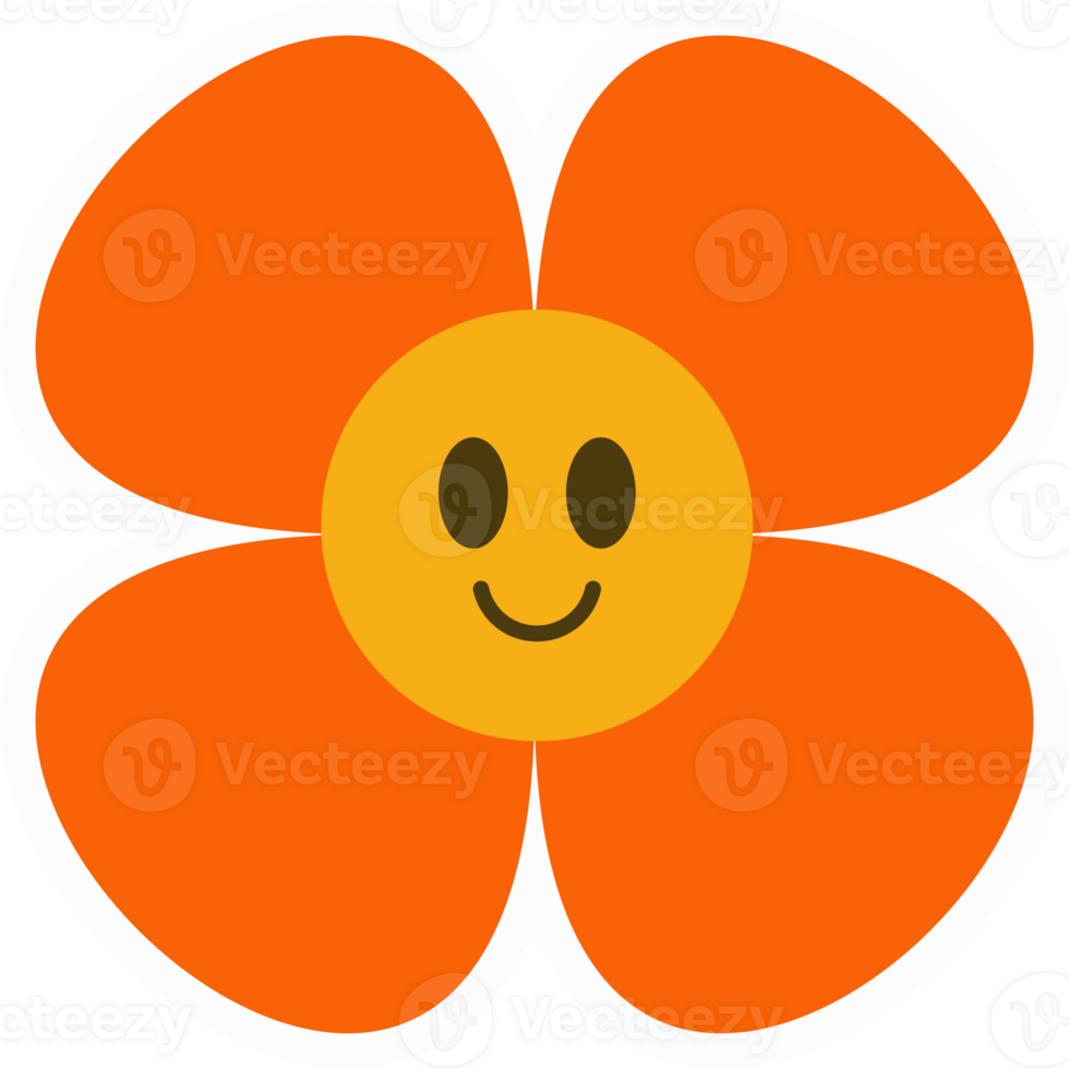 Daisy groovy flower. Smiling retro floral face. Y2k simple design. Cartoon chamomile character. png