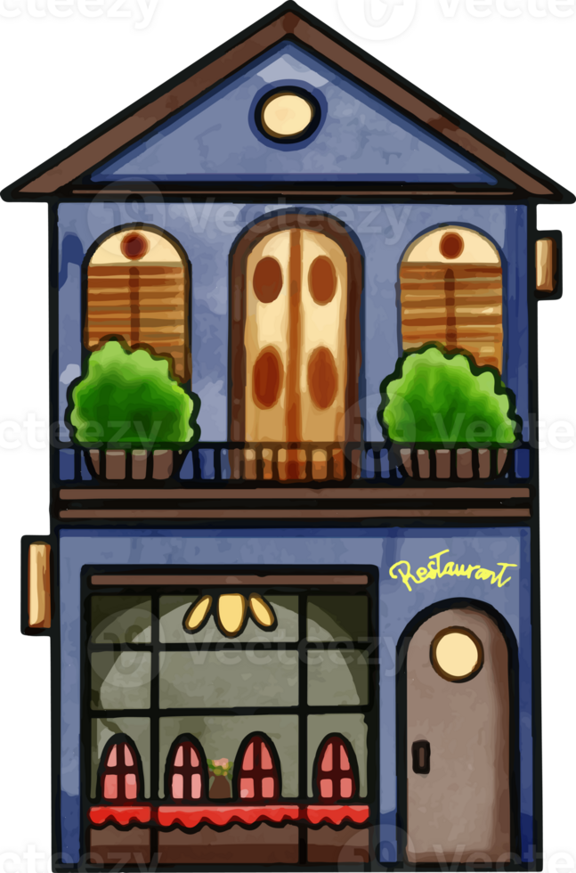 byggnad restaurang vattenfärg png