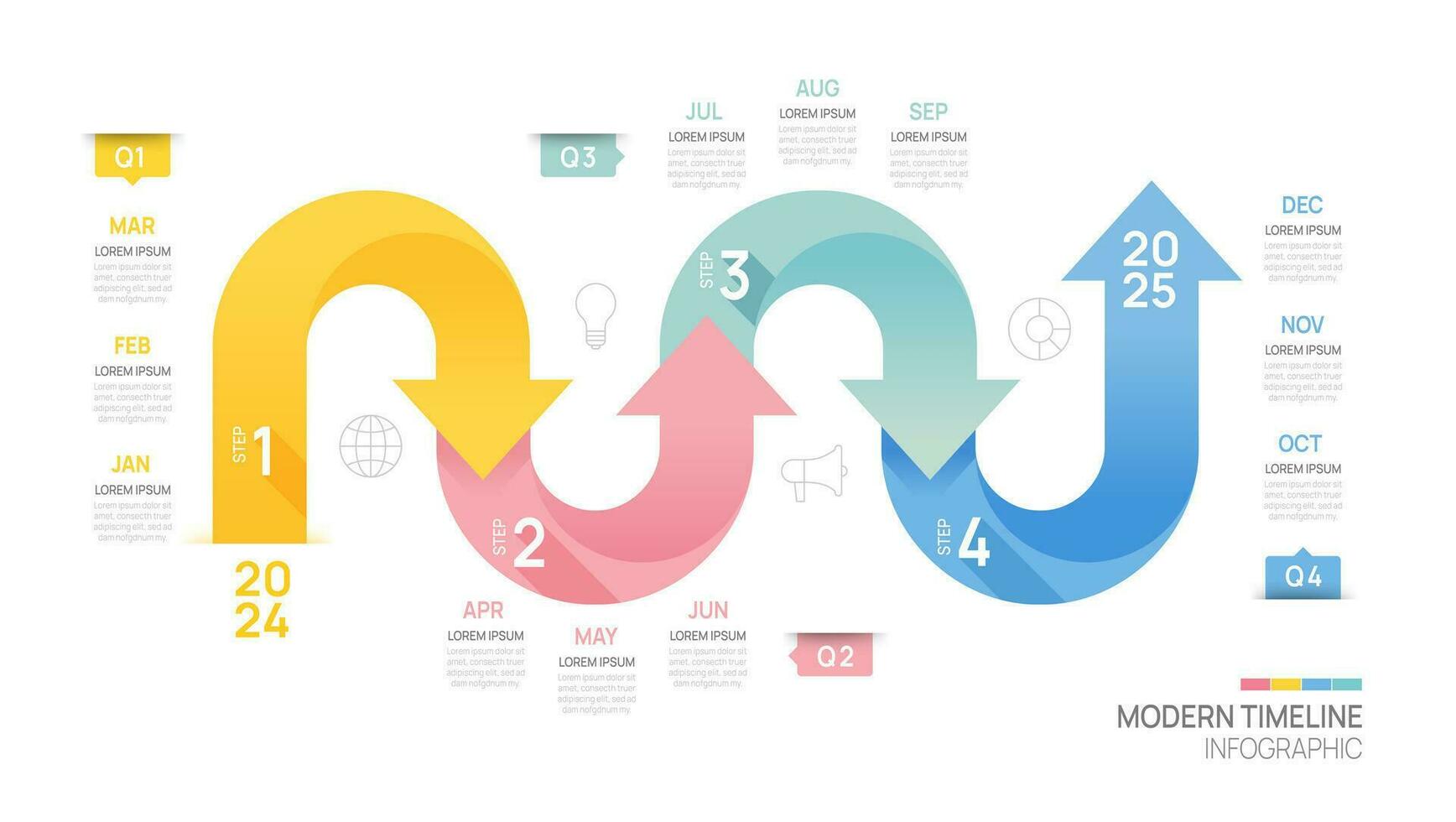 Arrow infographic Business step timeline template. Modern milestone element timeline diagram calendar and 4 quarter topics, vector infographics.