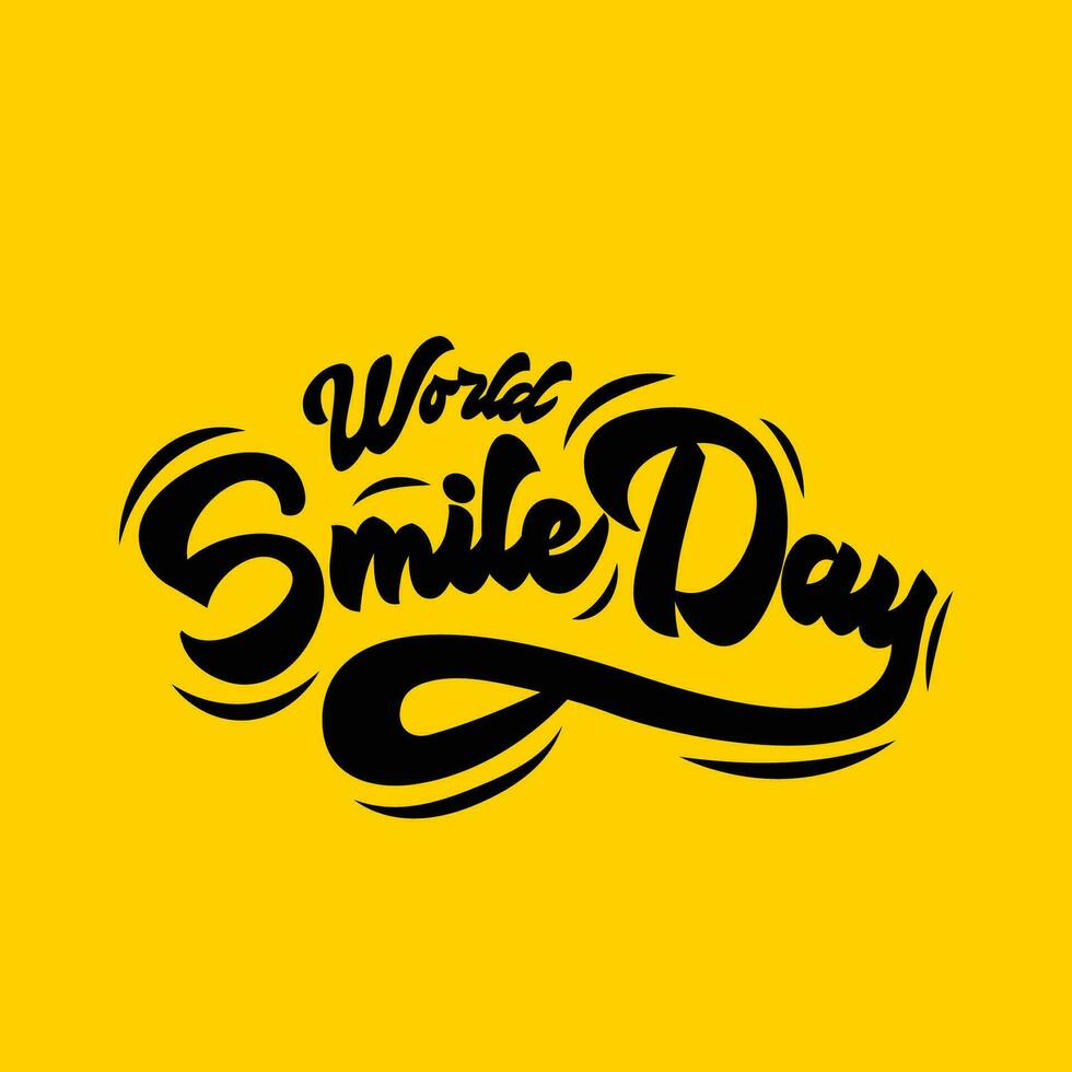 Happy smile day vector typography illustration on yellow background. Smile day greeting card template design World smile day banner, poster, greeting card.