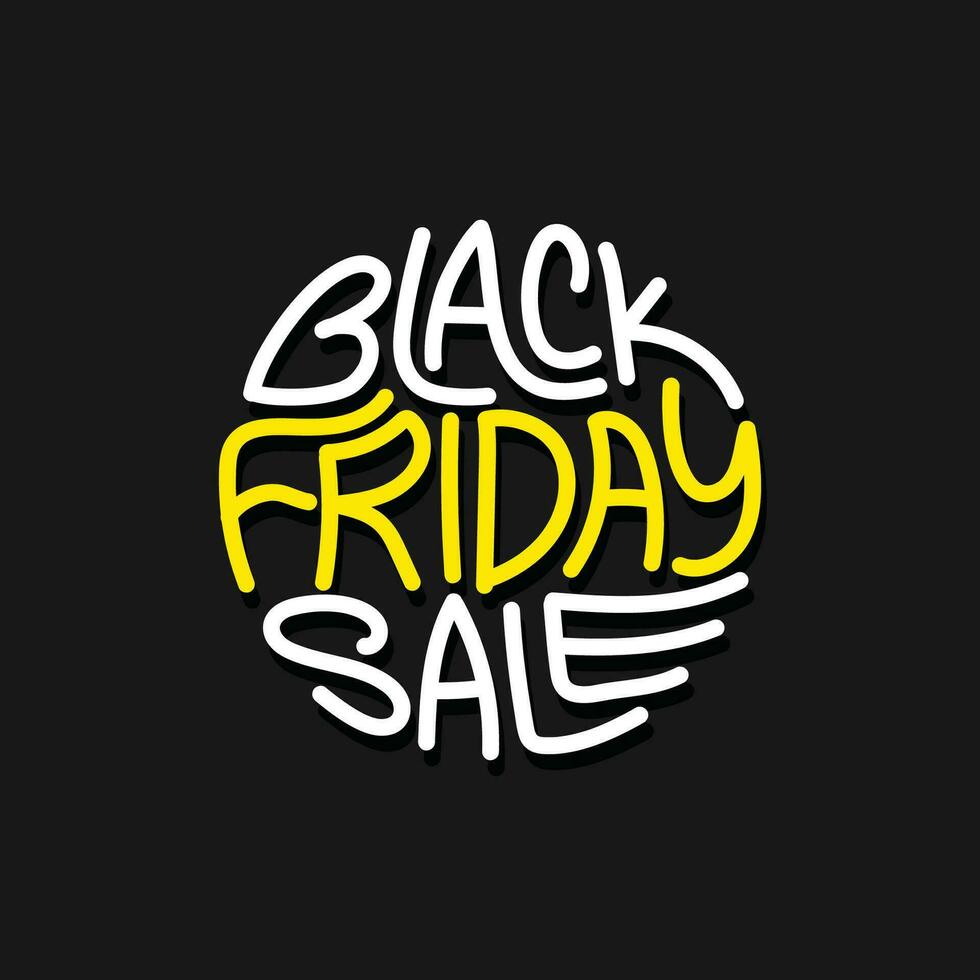 Black Friday sale vector template with hand drawn elegant typography in round shape tag icon. Black friday logo for promotion, advertising, web, social and fashion ads. Black background