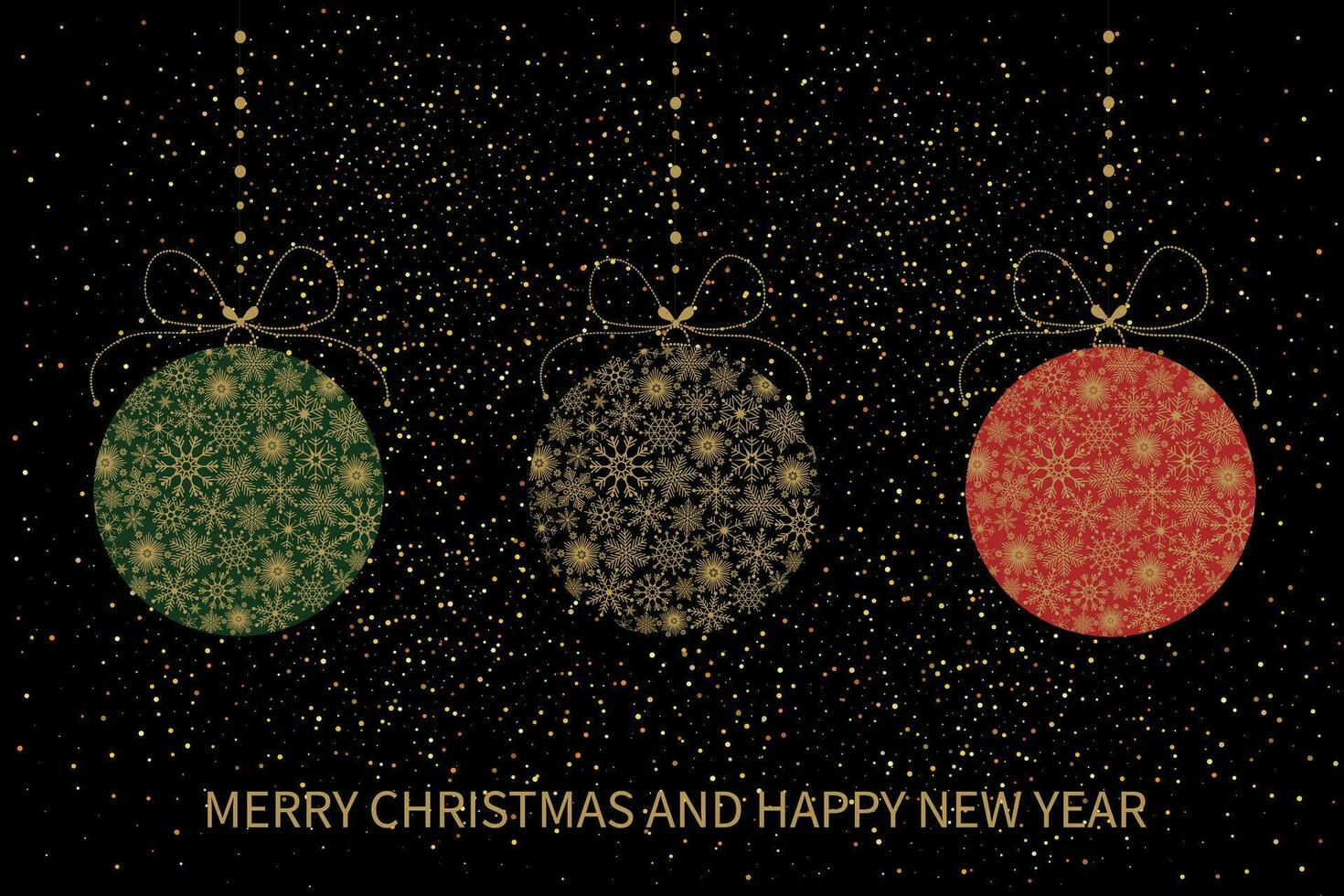 Festive Christmas card with Christmas balls made of snowflakes. Merry Christmas and Happy New Year greeting card. Vector illustration