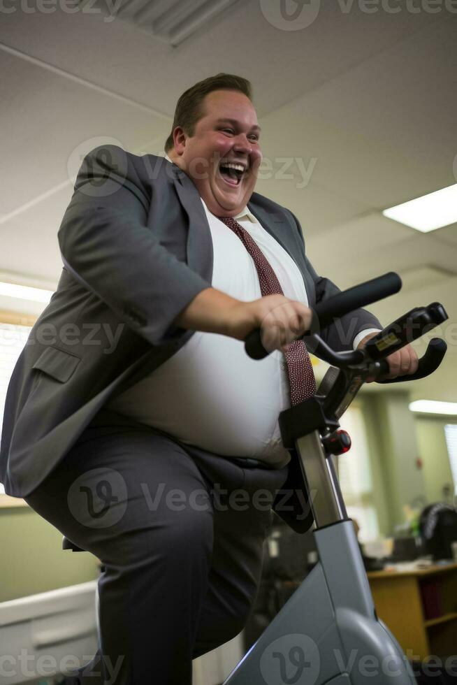 Chubby executive actively engaging in rigorous gym activities photo