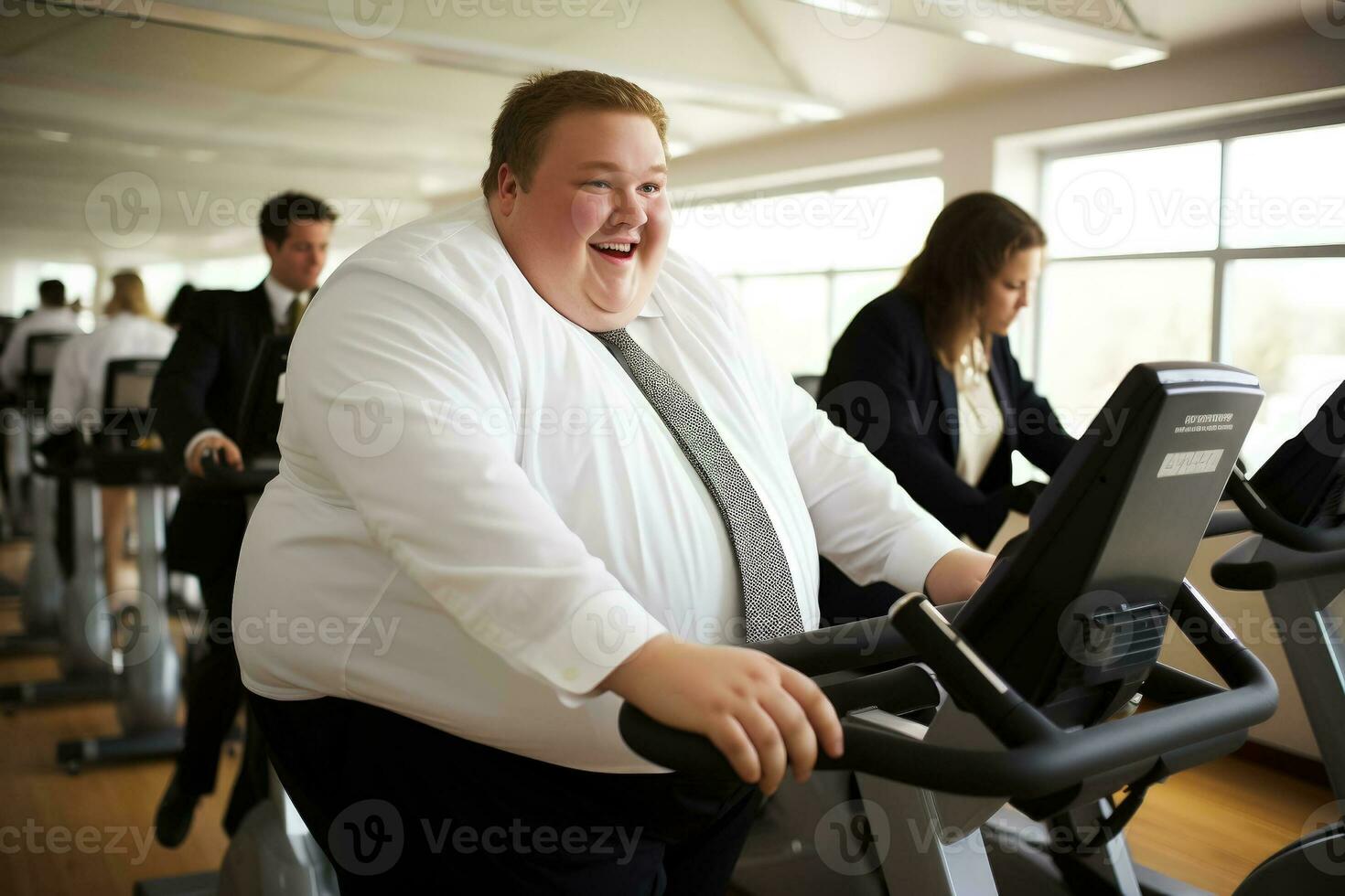 Chubby executive actively engaging in rigorous gym activities photo