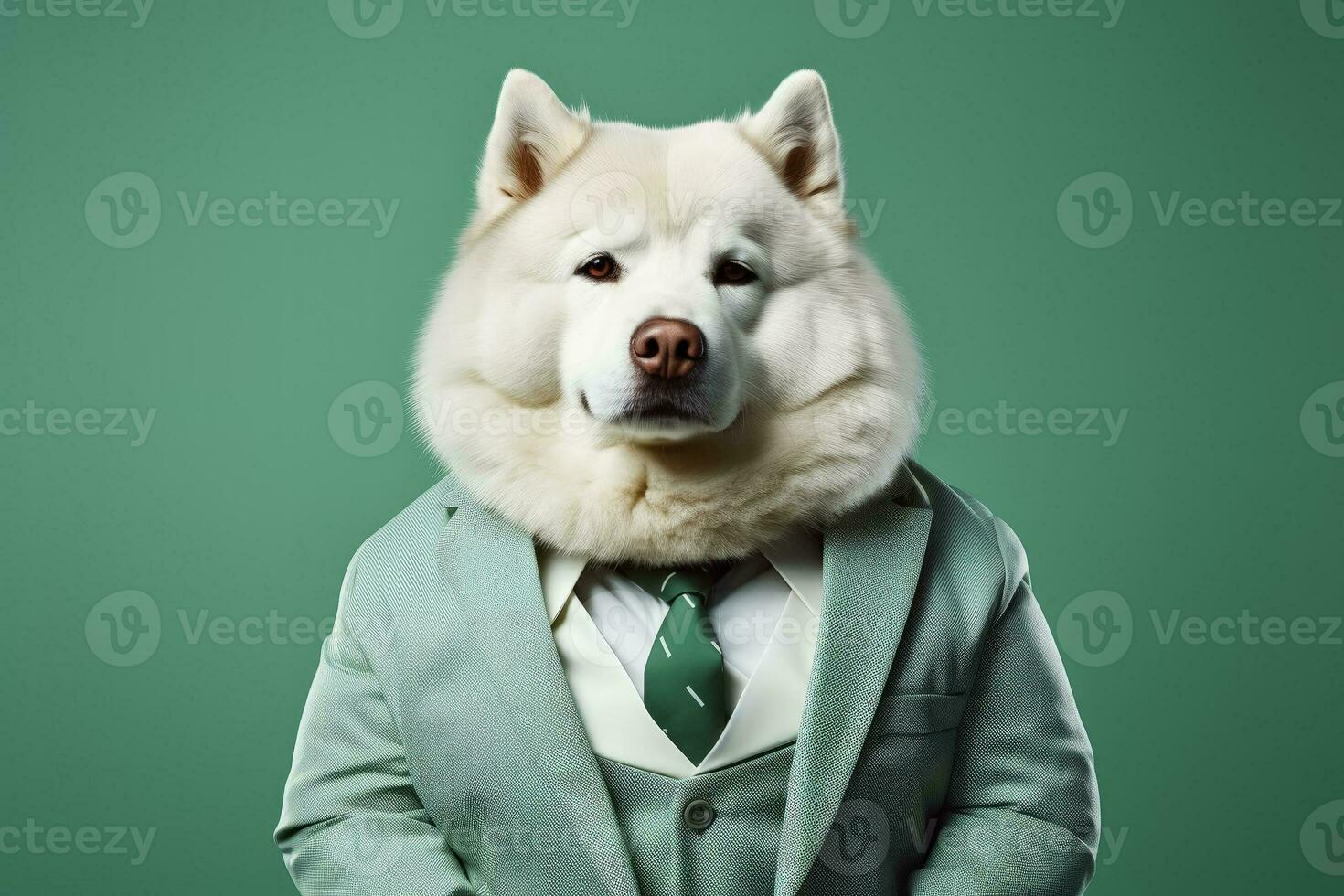 A husky manager confidently modeling stylish plus size attire isolated on a gradient background photo