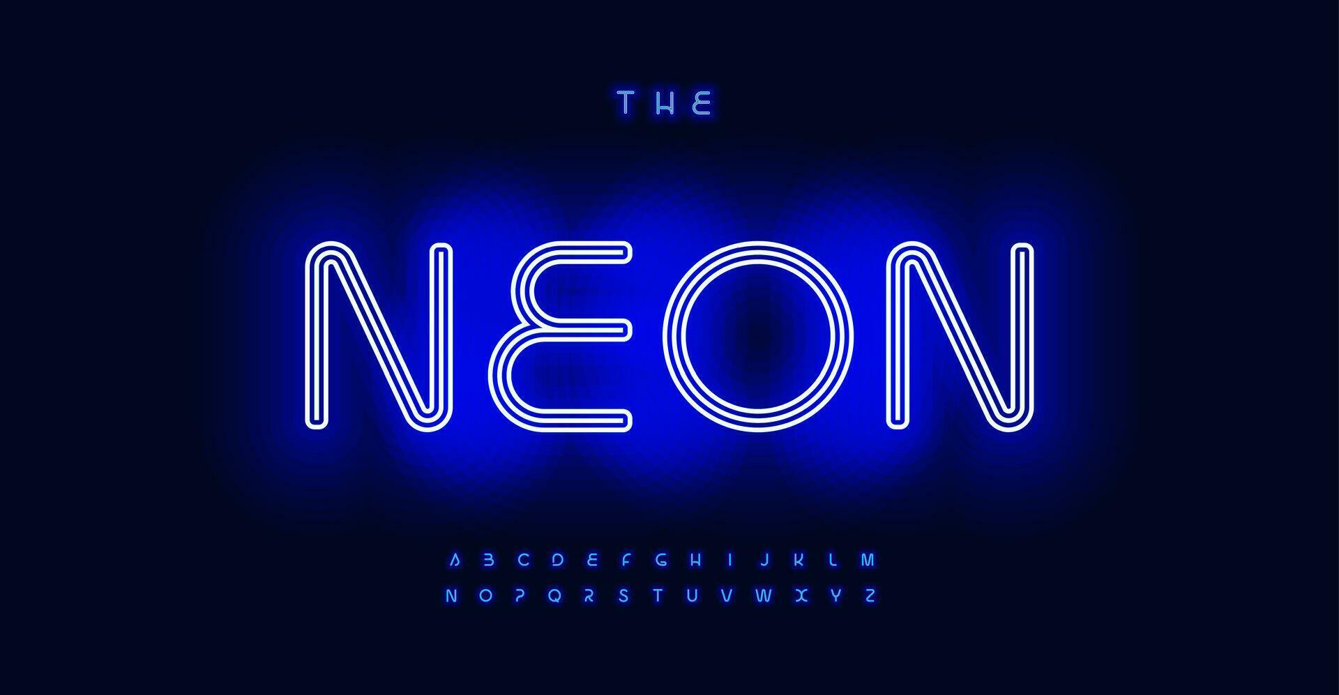 Blue Neon alphabet, luminous vibrant typeface, nightlife electrifying