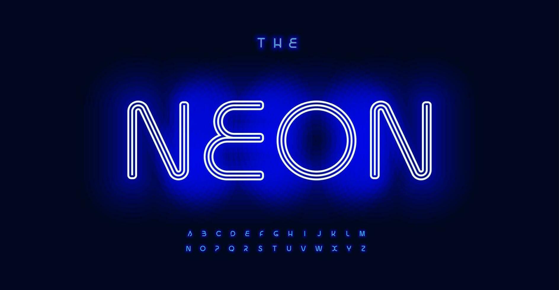 Blue Neon alphabet, luminous vibrant typeface, nightlife electrifying glow. Font for club logos, casino signs, captivating headlines. Vector typeset