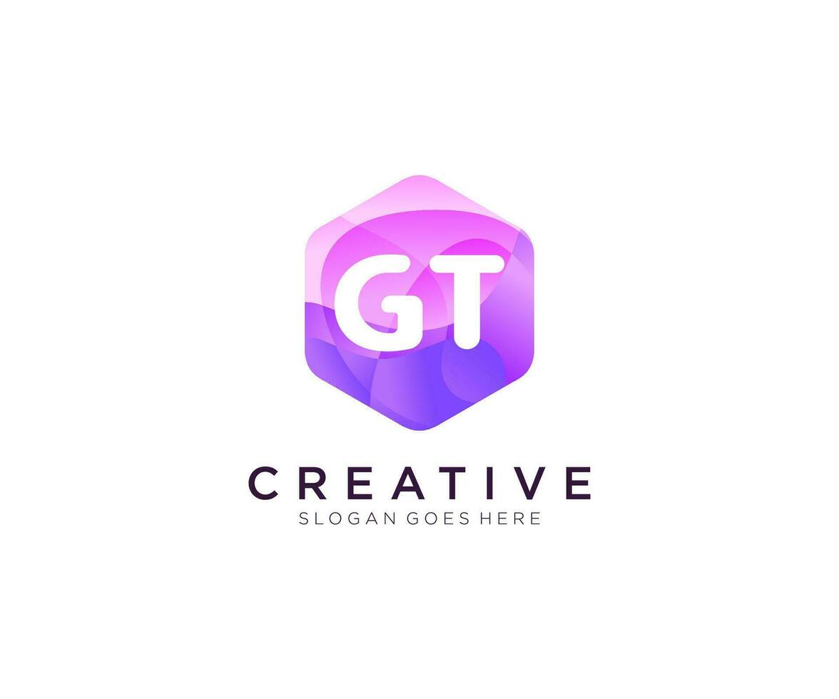 GT initial logo With Colorful Hexagon Modern Business Alphabet Logo template vector. vector