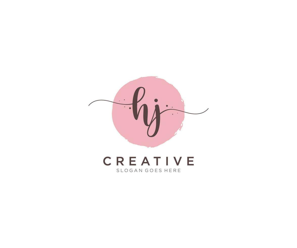 initial HJ Feminine logo beauty monogram and elegant logo design, handwriting logo of initial signature, wedding, fashion, floral and botanical with creative template. vector