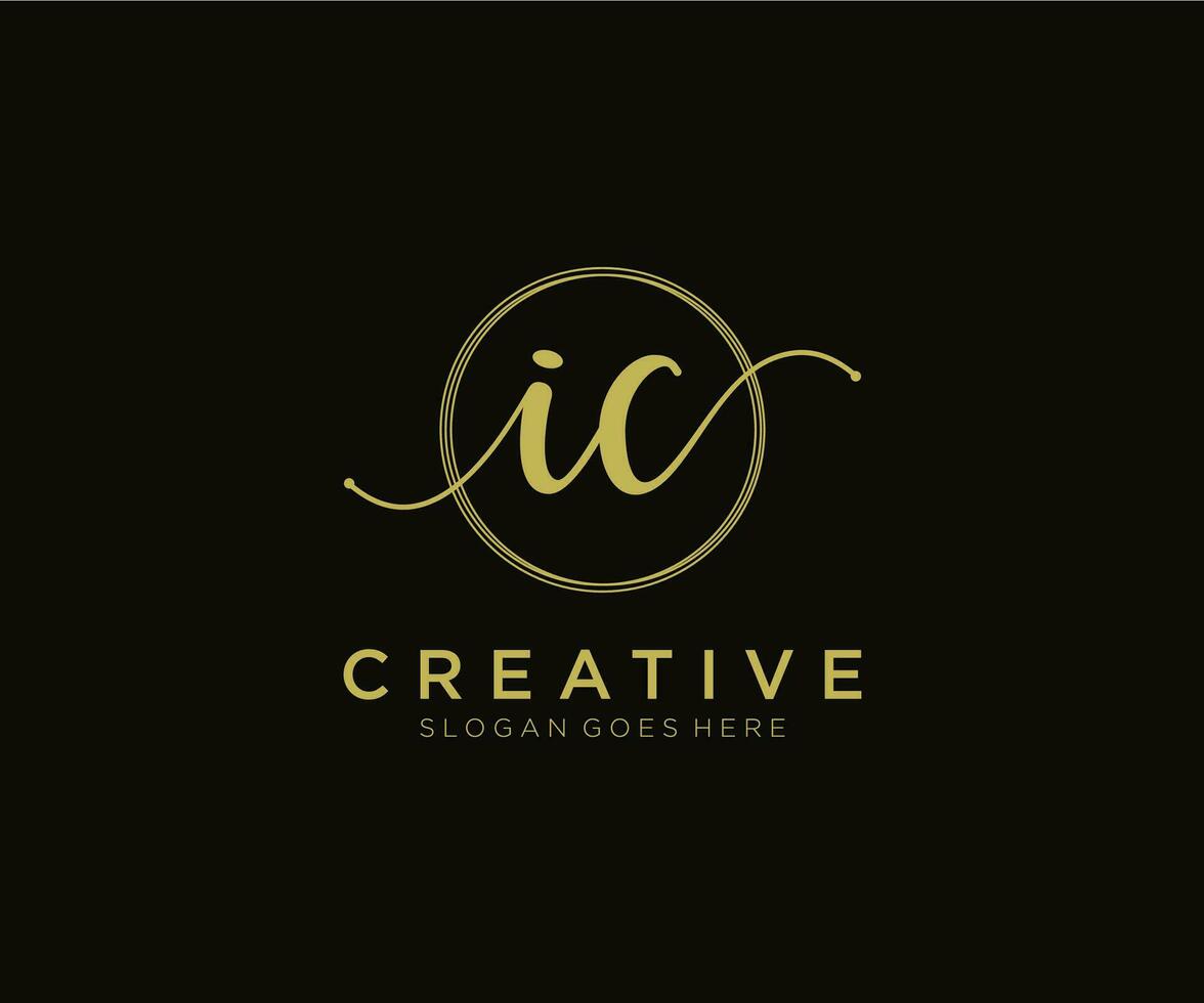 initial IC Feminine logo beauty monogram and elegant logo design, handwriting logo of initial signature, wedding, fashion, floral and botanical with creative template. vector