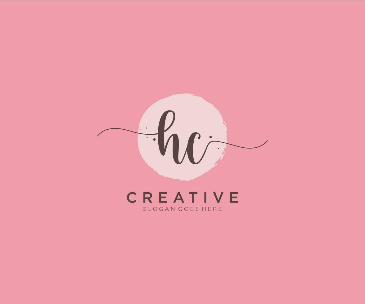 initial HC Feminine logo beauty monogram and elegant logo design, handwriting logo of initial signature, wedding, fashion, floral and botanical with creative template. vector