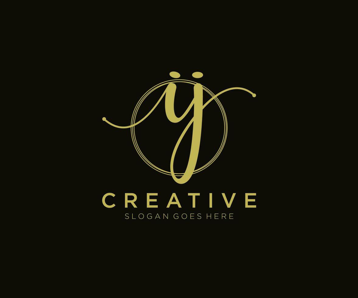 initial IJ Feminine logo beauty monogram and elegant logo design, handwriting logo of initial signature, wedding, fashion, floral and botanical with creative template. vector