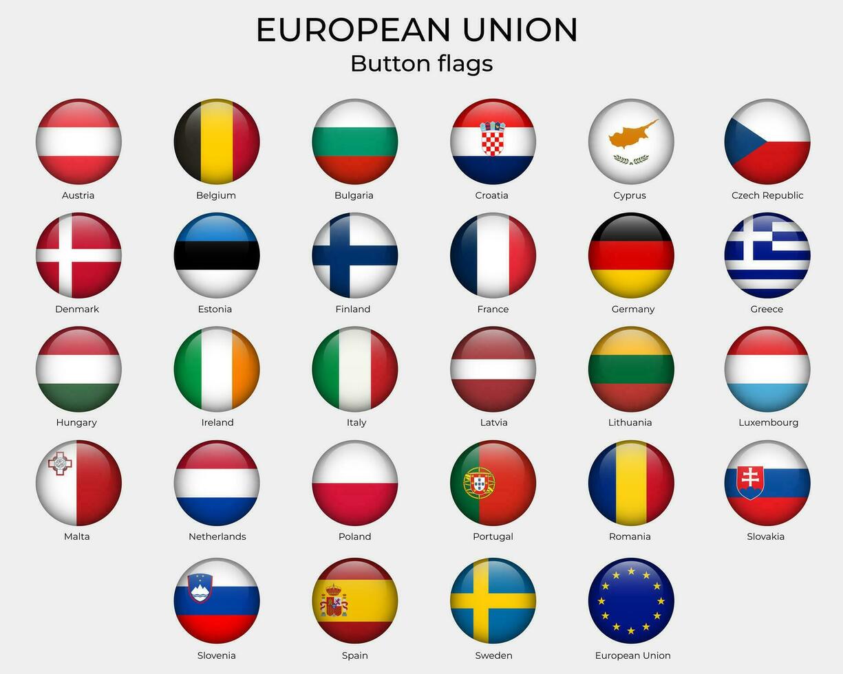 European union round flags. Button EU flags. Set of round flags. Europa flags, icons. vector