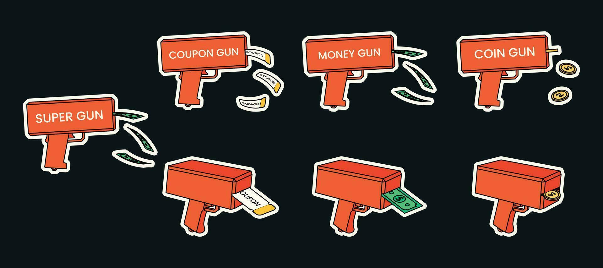 Set of stickers of toy guns vector