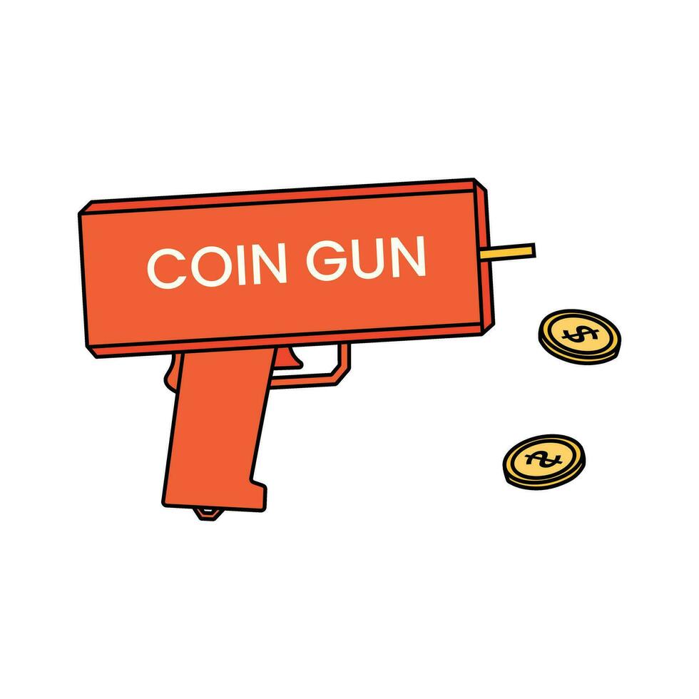 Toy gun shoots gold dollars vector