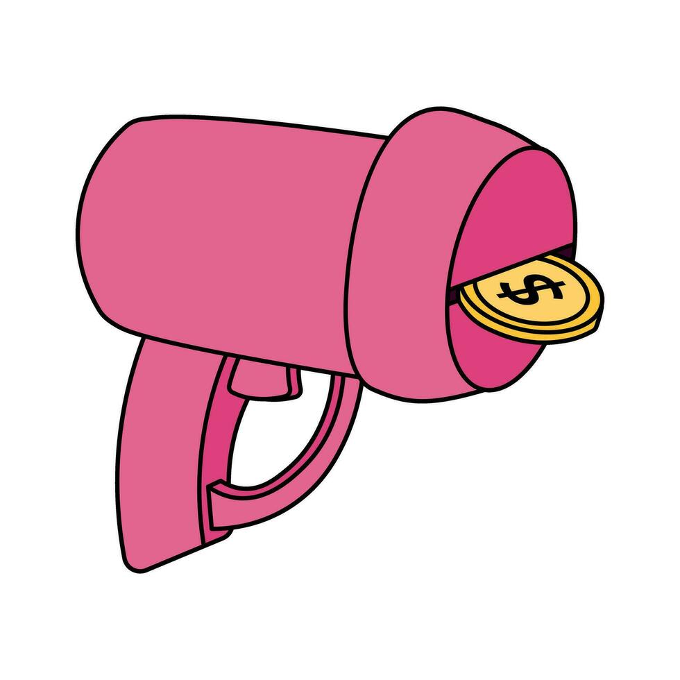 Pink toy gun with gold coin vector