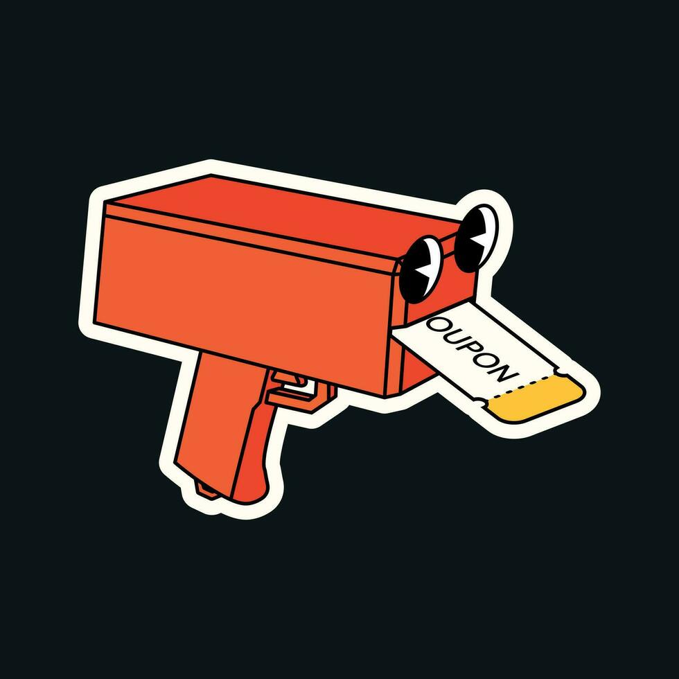 Funny groovy retro clipart toy gun with discount coupon vector