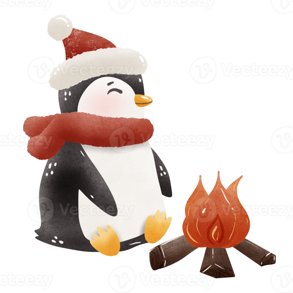 Cute Penguin Christmas hand drawn Illustration png