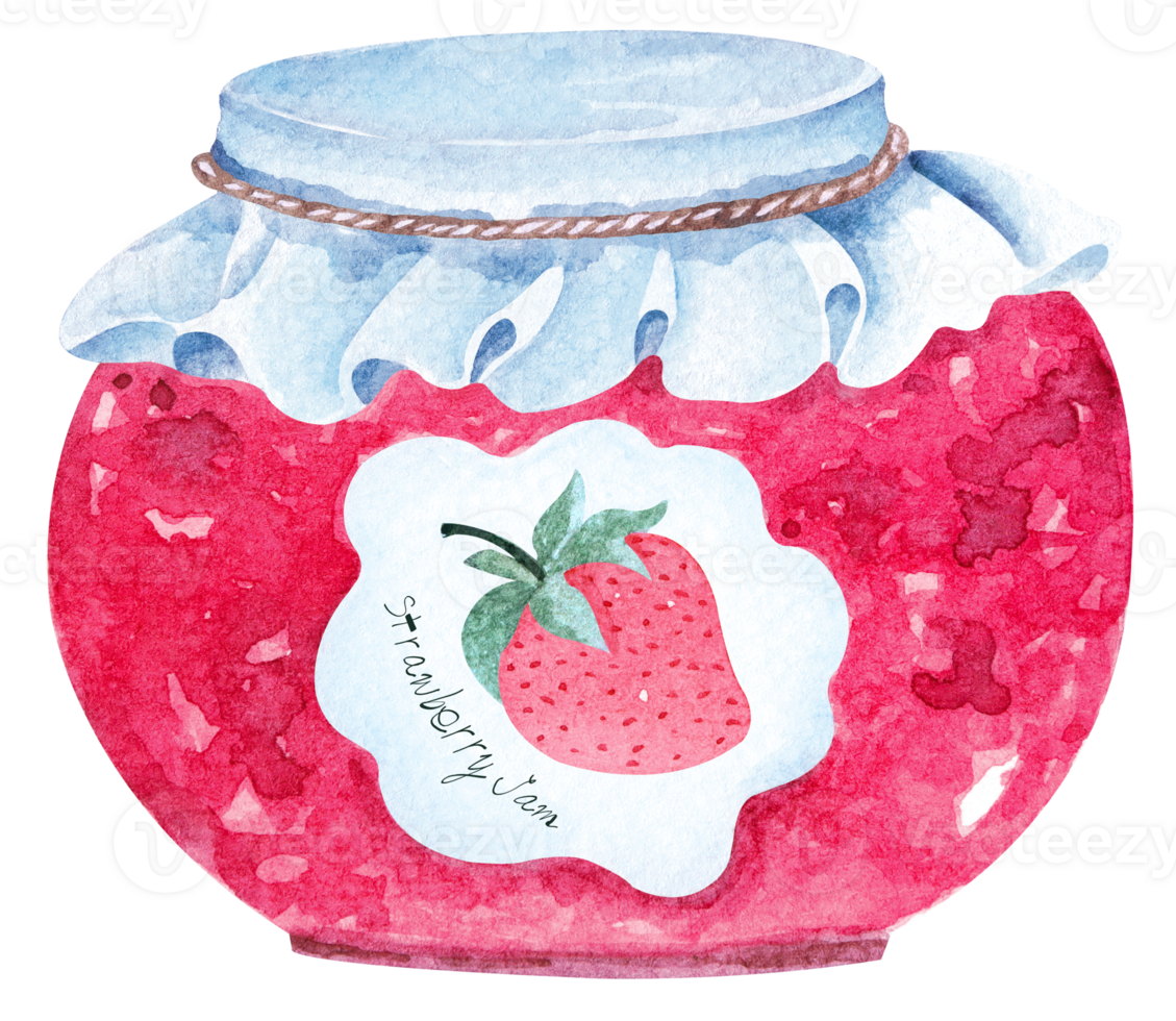 Watercolor jar with strawberry jam. png