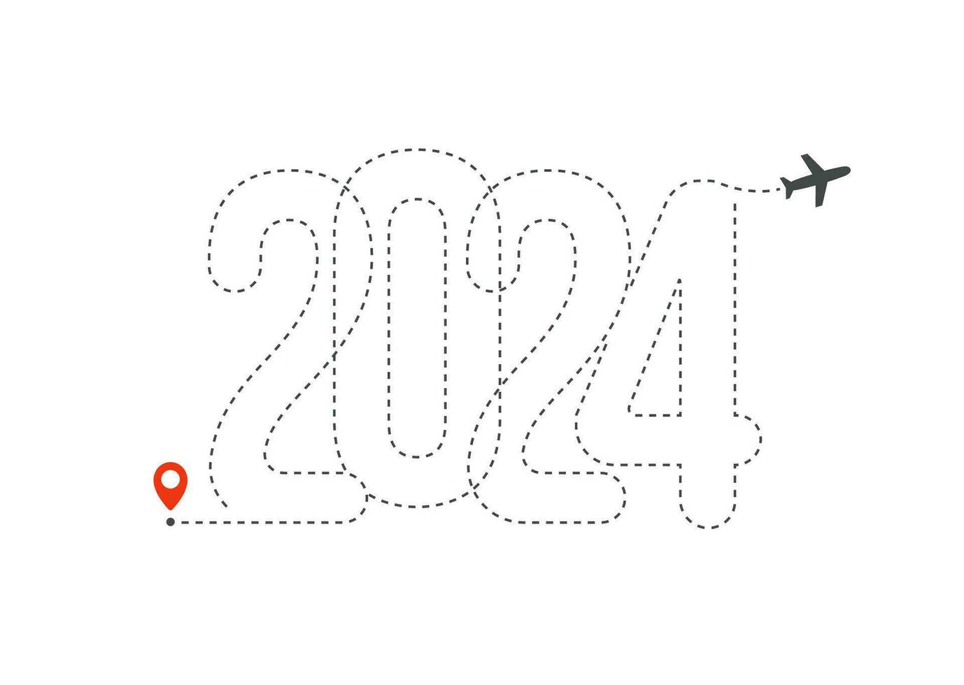 2024 number contour lines for flightway on white background. Perfect for your holiday greeting cards, captures the spirit of adventure and the joy of the journey season. Vector illustration.