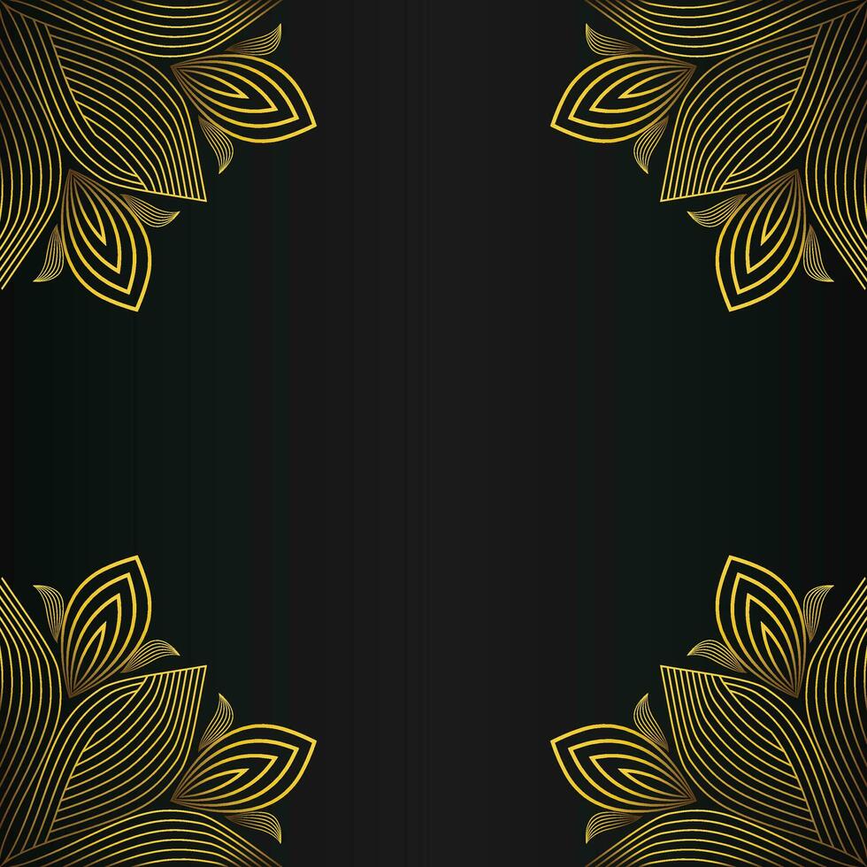 cuadrado marco con hermosa oro floral decoración en negro antecedentes vector