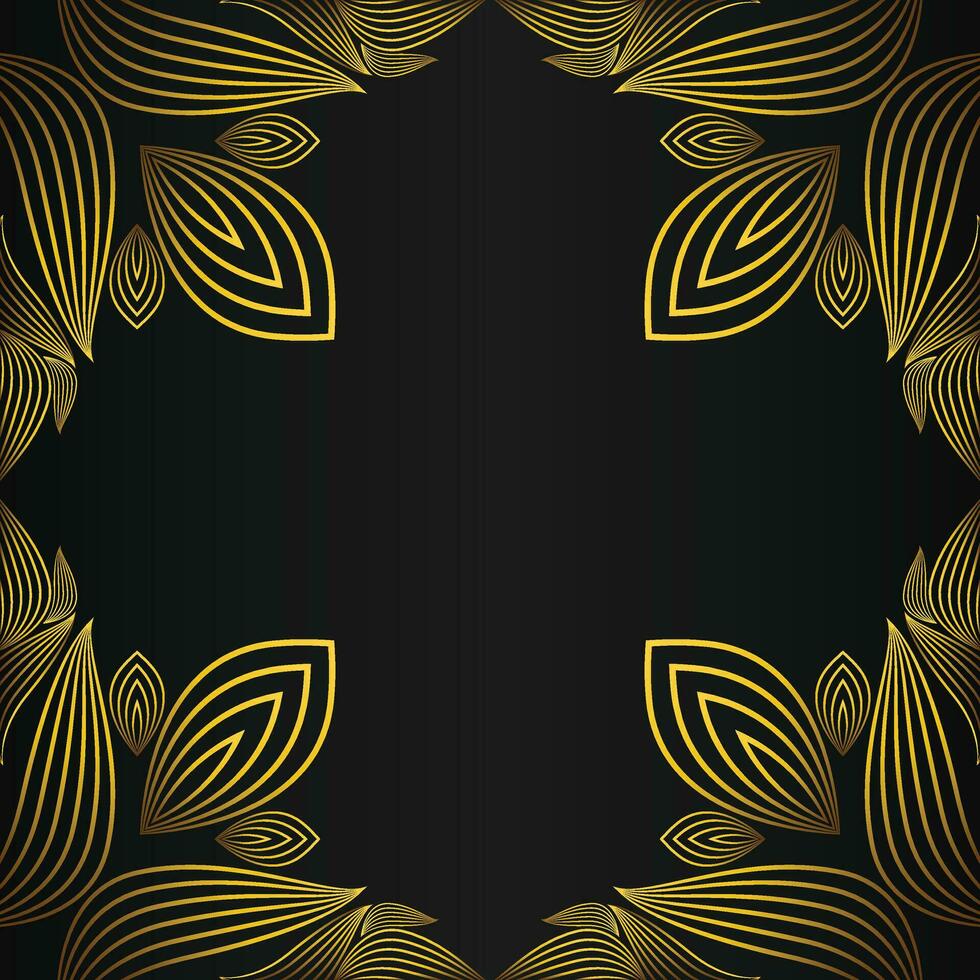 cuadrado marco con hermosa oro floral decoración en negro antecedentes vector