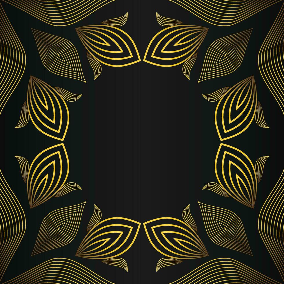 square frame with beautiful gold floral decoration on black background vector