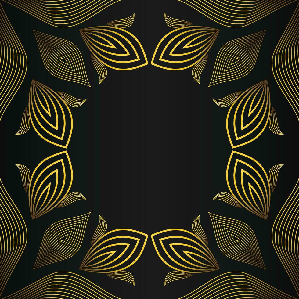 square frame with beautiful gold floral decoration on black background vector