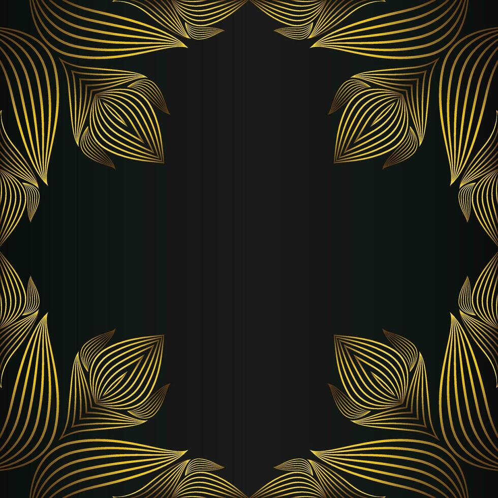 square frame with beautiful gold floral decoration on black background vector
