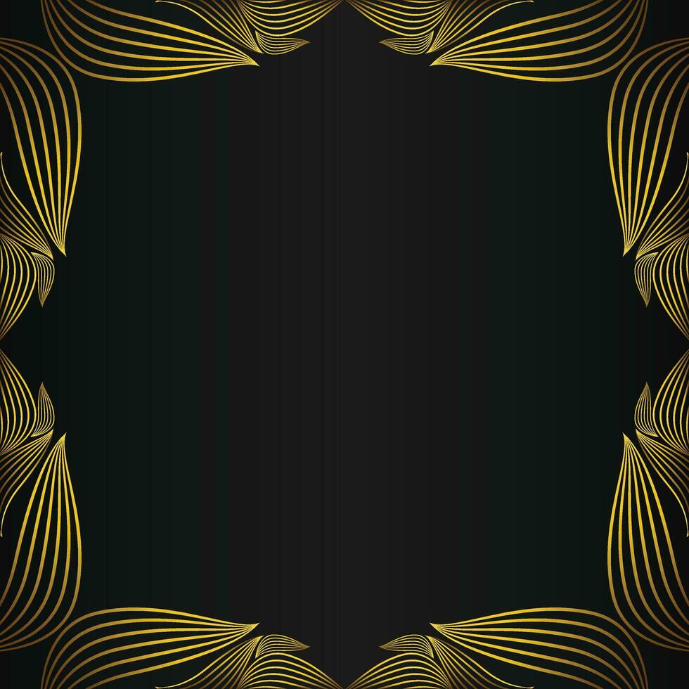 cuadrado marco con hermosa oro floral decoración en negro antecedentes vector