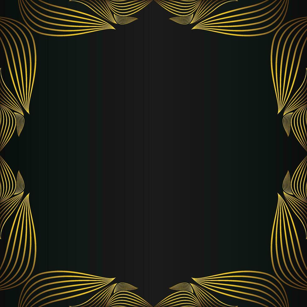 square frame with beautiful gold floral decoration on black background vector