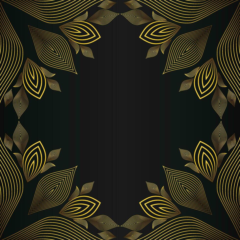 square frame with beautiful gold floral decoration on black background vector