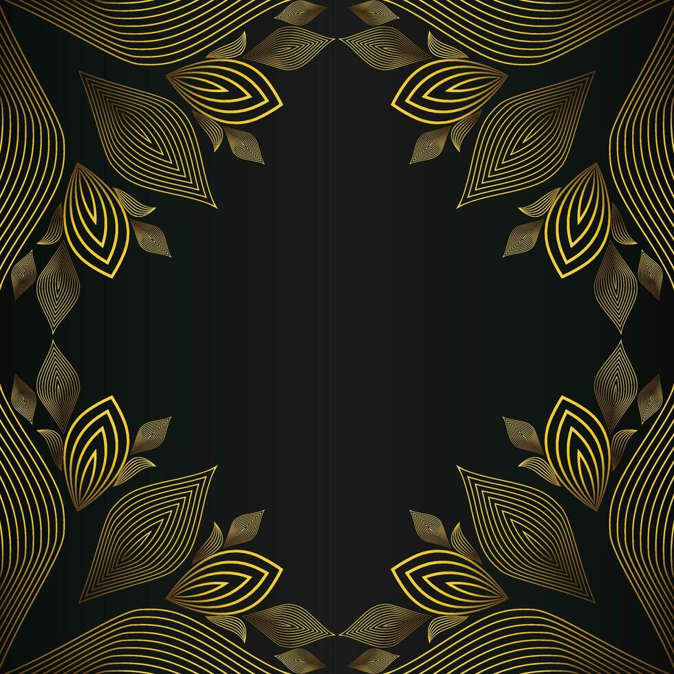 cuadrado marco con hermosa oro floral decoración en negro antecedentes vector