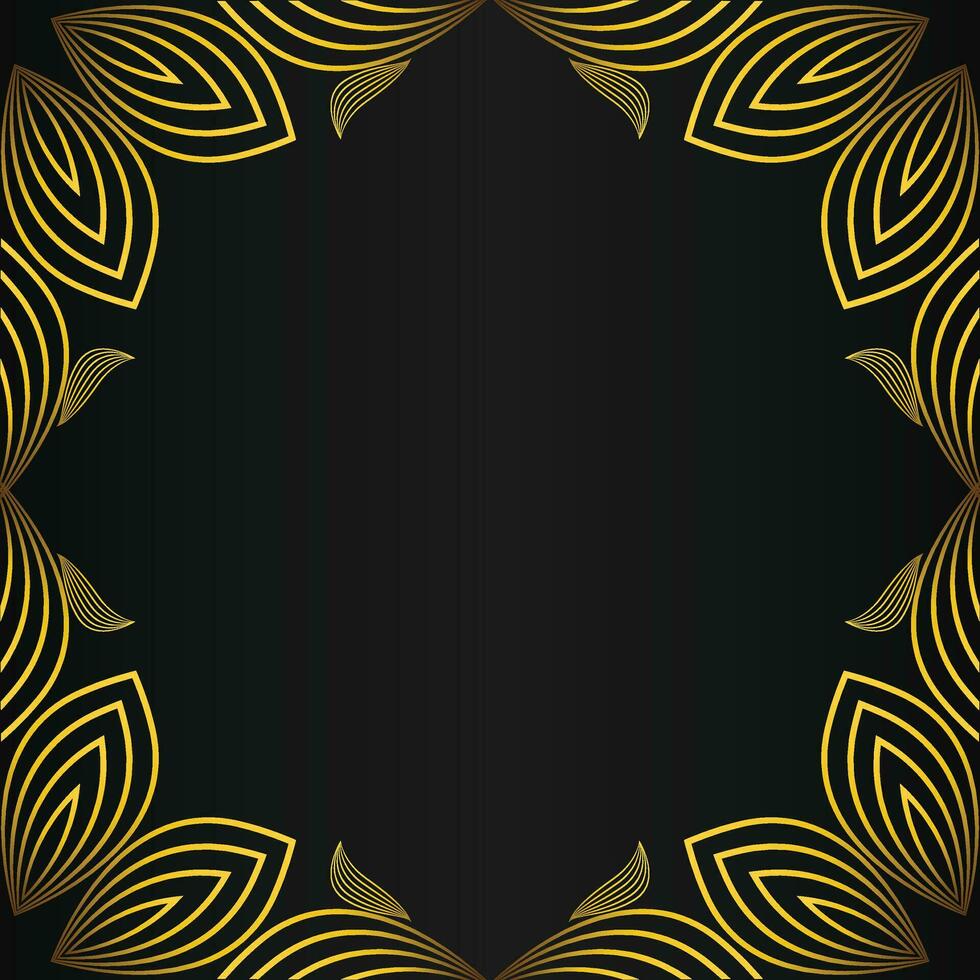 square frame with beautiful gold floral decoration on black background vector