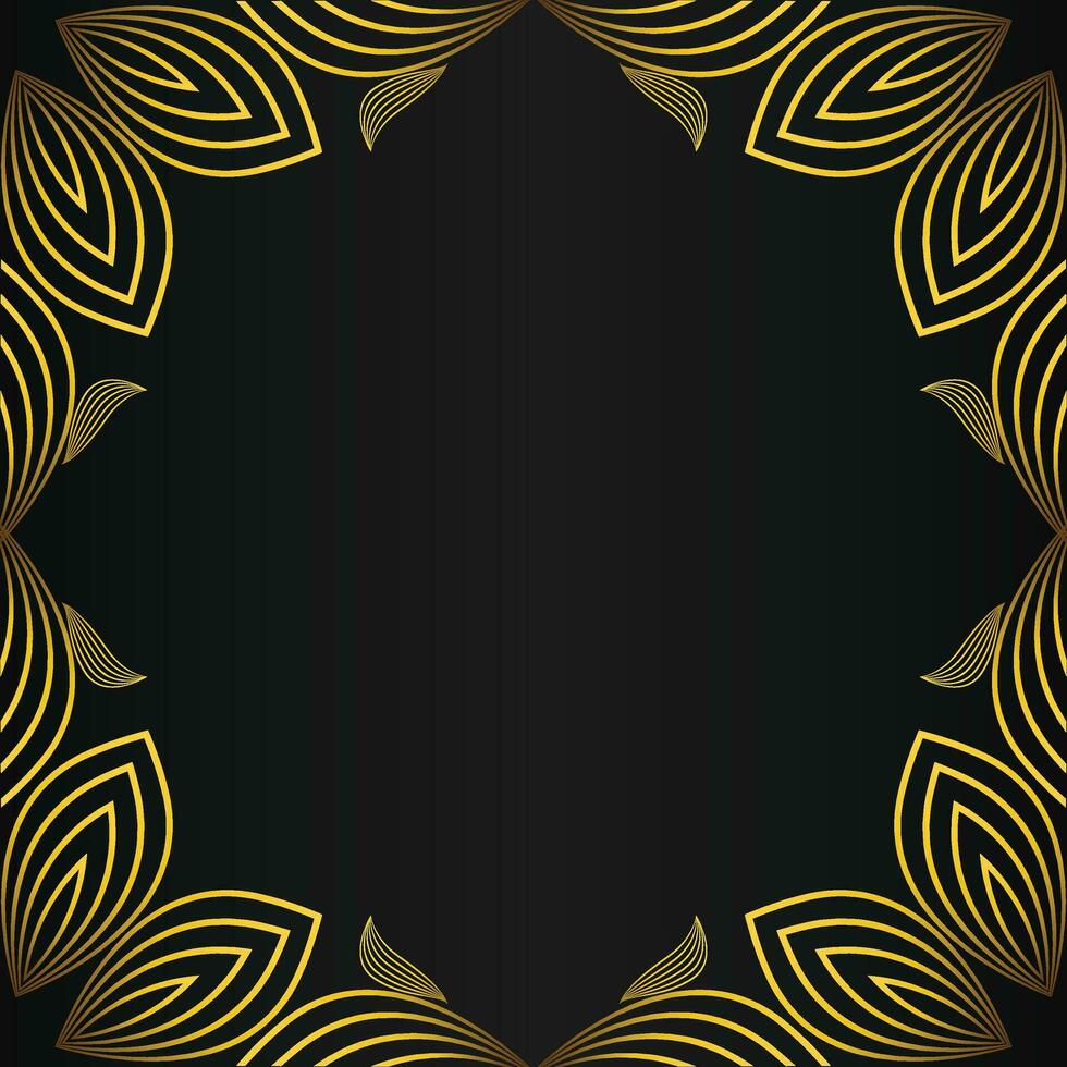 cuadrado marco con hermosa oro floral decoración en negro antecedentes vector