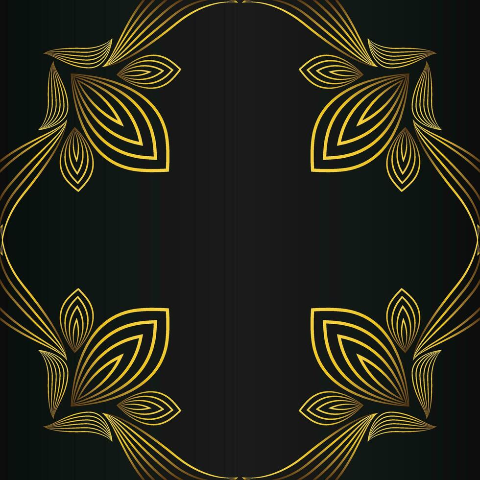 hermosa oro floral marco en negro antecedentes vector