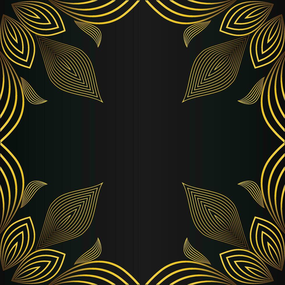 cuadrado marco con hermosa oro floral decoración en negro antecedentes vector