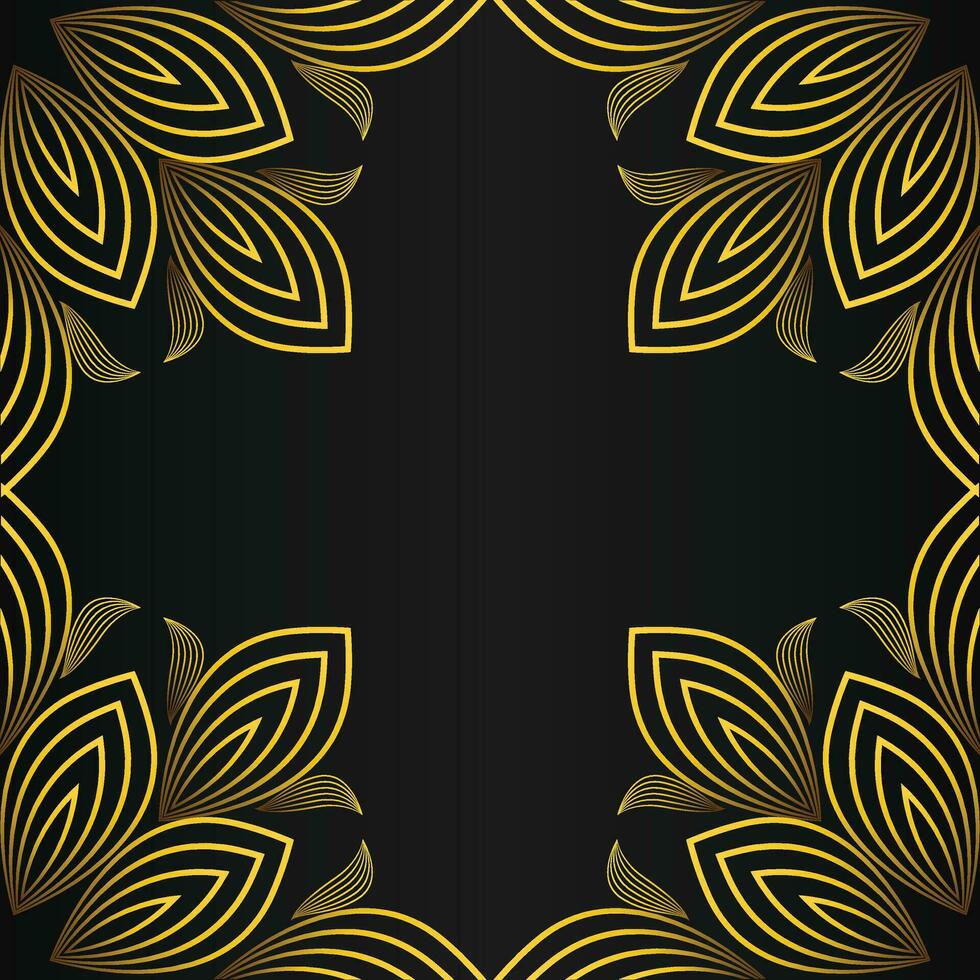 square frame with beautiful gold floral decoration on black background vector