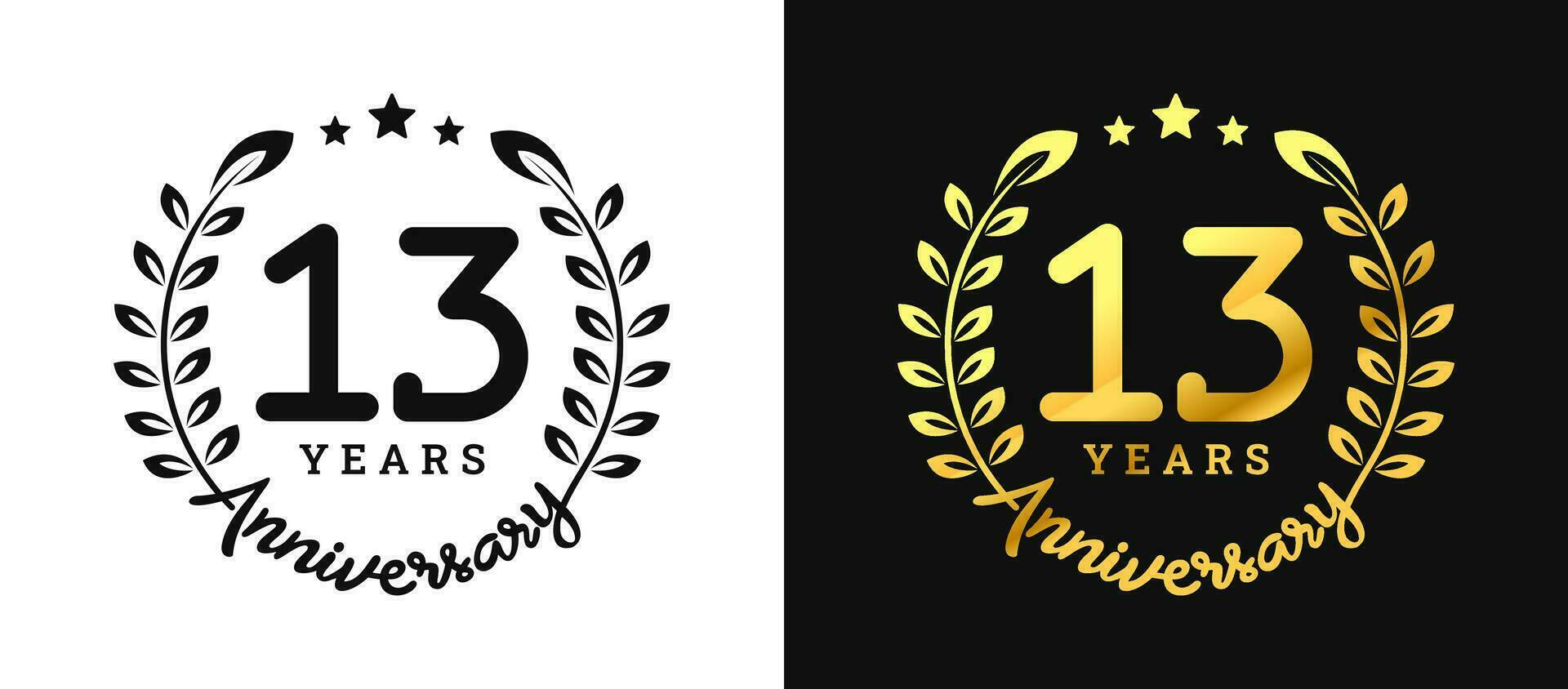 Anniversary 13 gold numbers. Minimalist design template, modern, elegant celebrating anniversary event. label, vector, sign, illustration, banner, symbol, icon, design, sticker, tag, badge, element vector