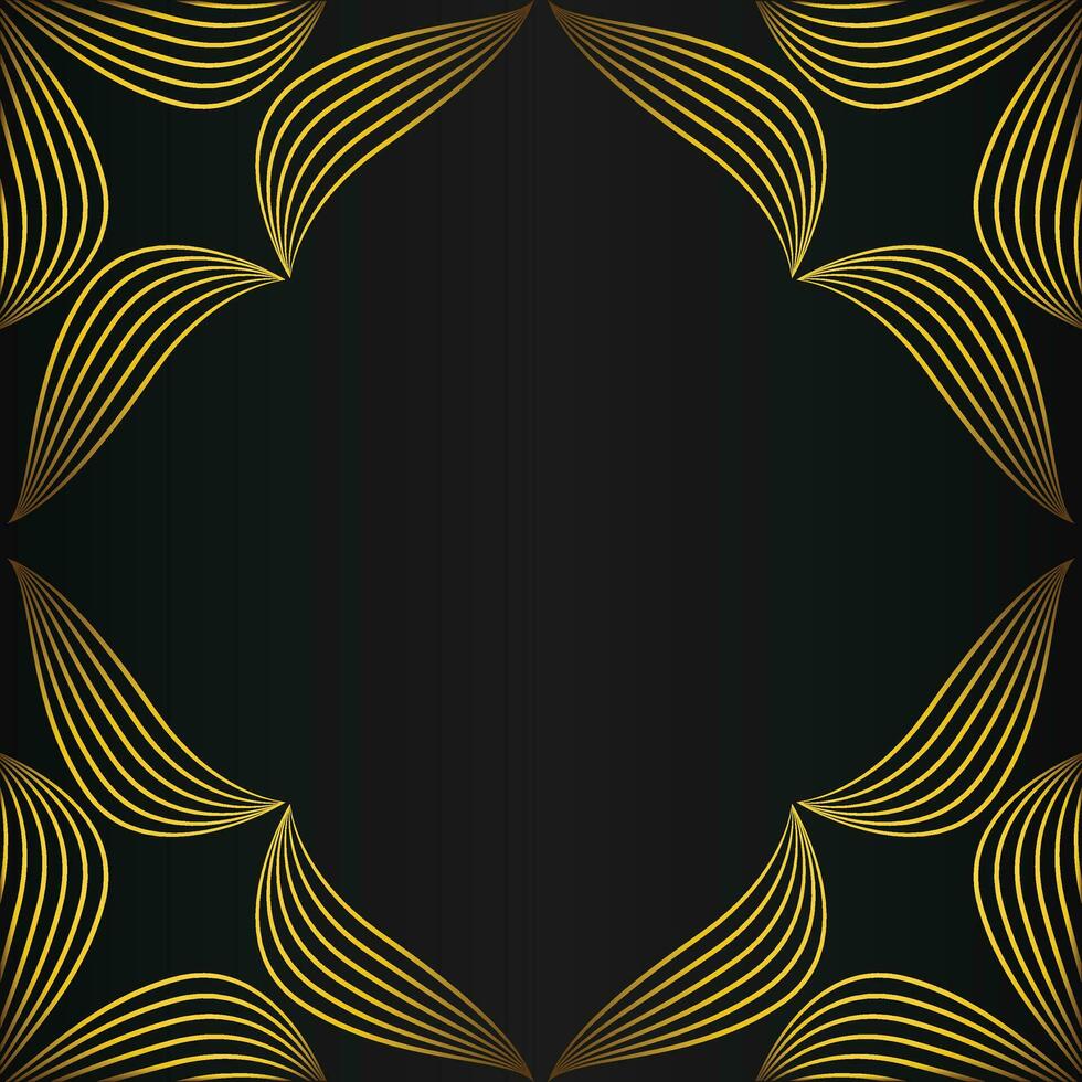 square frame with beautiful gold floral decoration on black background vector