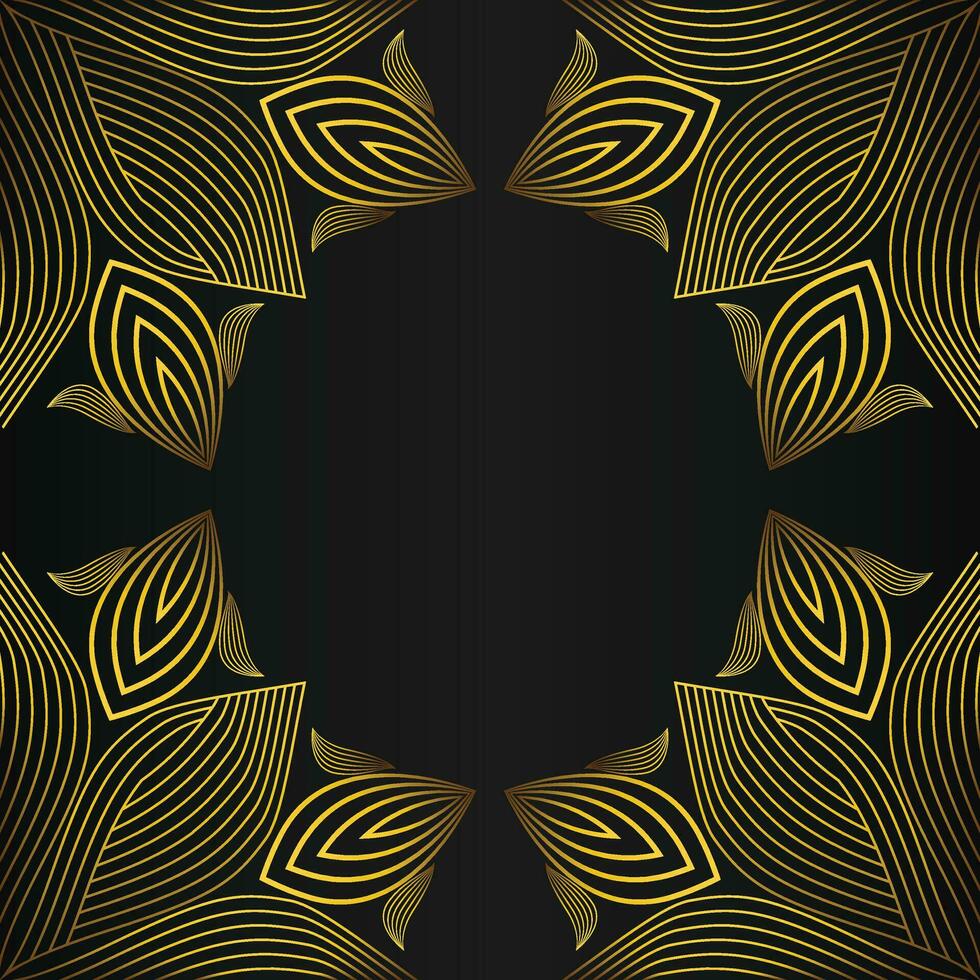square frame with beautiful gold floral decoration on black background vector