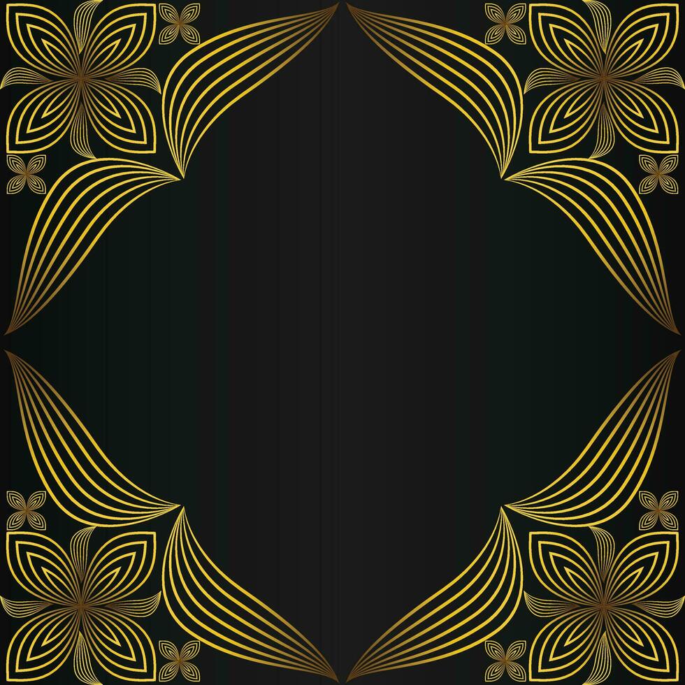 cuadrado marco con hermosa oro floral decoración en negro antecedentes vector