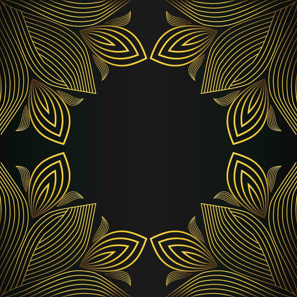 square frame with beautiful gold floral decoration on black background vector