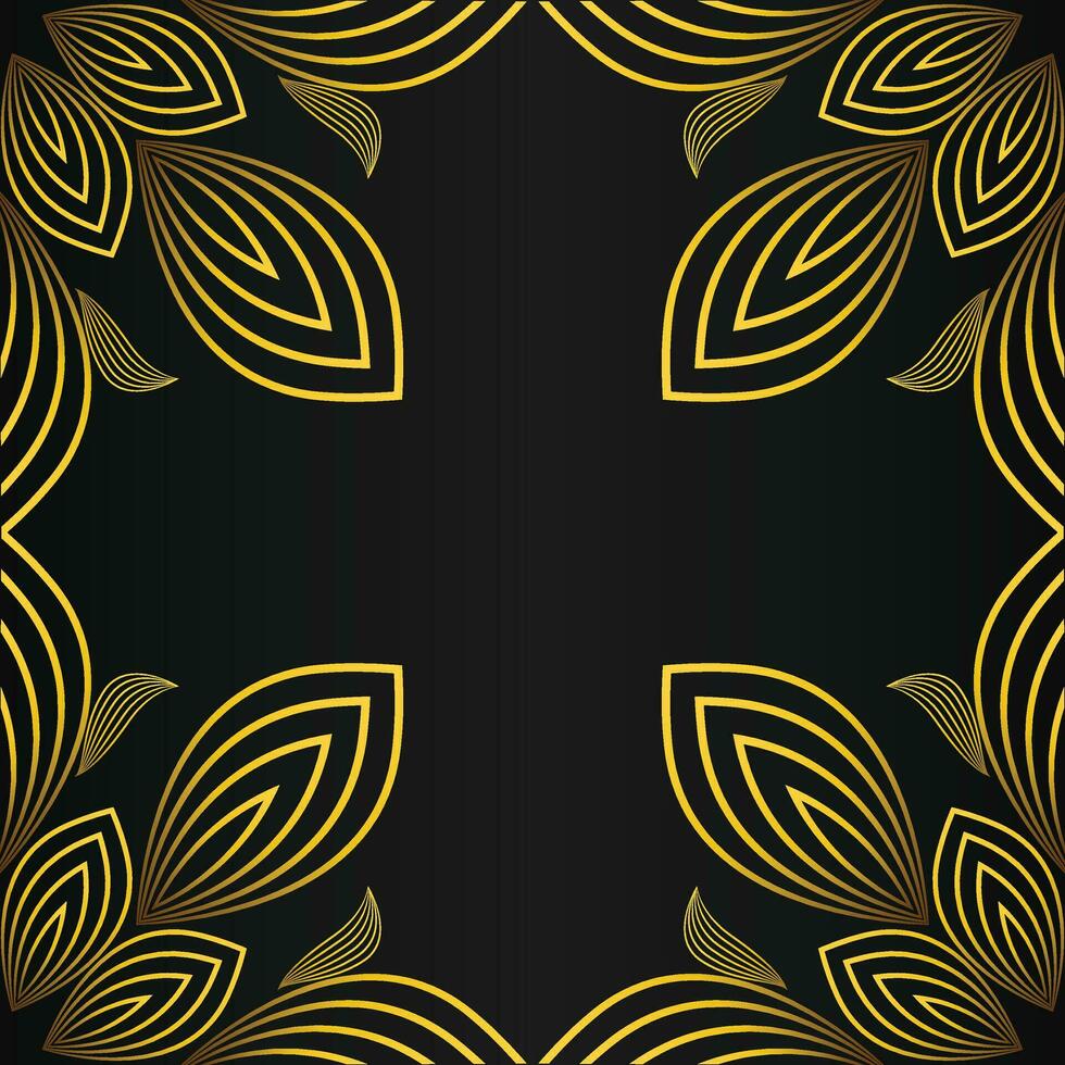 square frame with beautiful gold floral decoration on black background vector