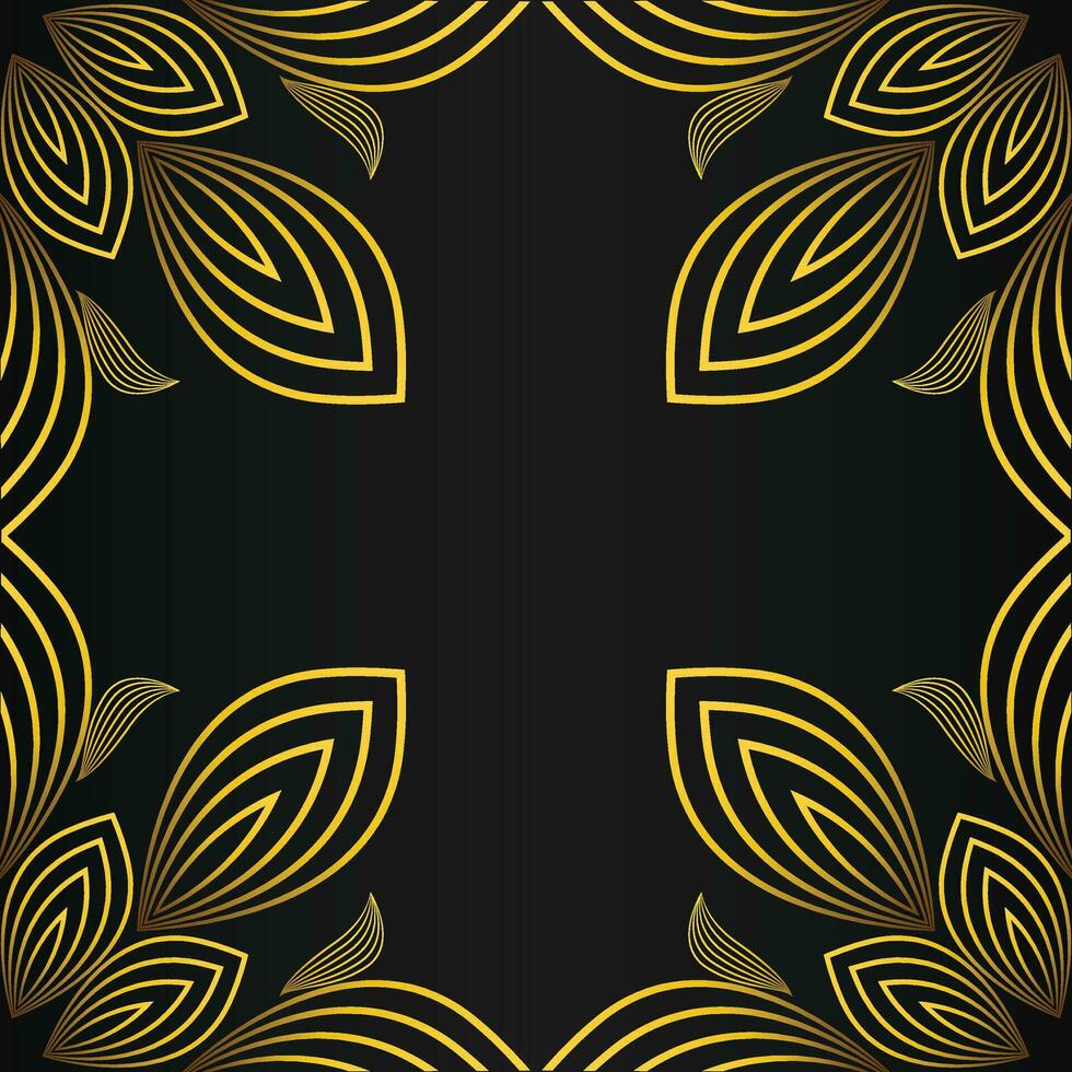 cuadrado marco con hermosa oro floral decoración en negro antecedentes vector