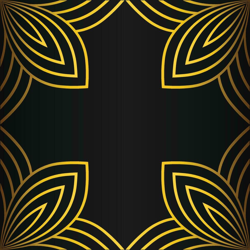 square frame with beautiful gold floral decoration on black background vector