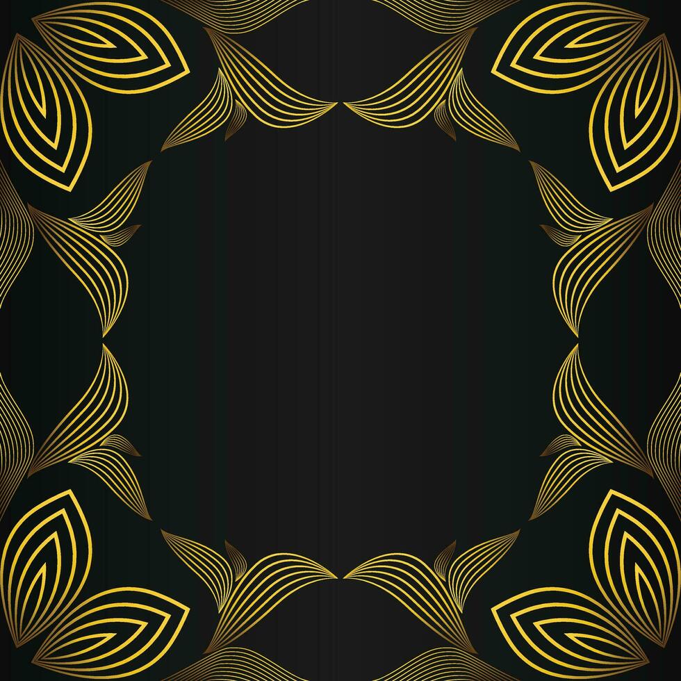 square frame with beautiful gold floral decoration on black background vector