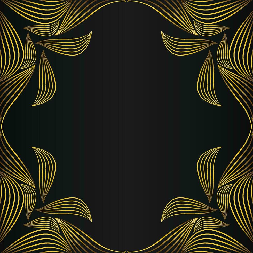 square frame with beautiful gold floral decoration on black background vector